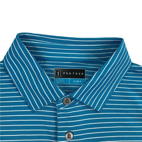 PGA Tour Mens Feeder Stripe Short Sleeve Golf Polo Shirt Blue S - Picture 3 of 5